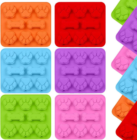 2 in 1 Puppy Dog Paw and Bone Silicone Molds,SAGOOITS Non-Stick Food Grade Silicone Molds for Chocolate, Candy, Jelly, Ice Cube, Dog (Set of 6 PCS)