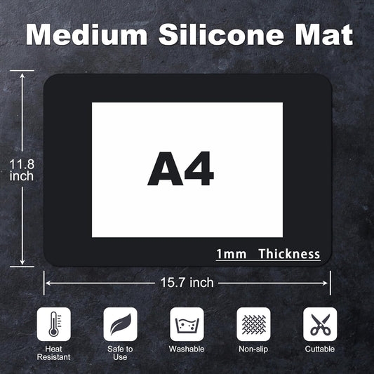 Silicone Mat for Kitchen Counter, Silicone Mat Trimable to Size (Black, 15.7×11.8inch-4pcs), BPA-Free Silicone Placemat, Heat-Resistant NonSlip Table Mat for Air Fryer, Countertop Protector Mat
