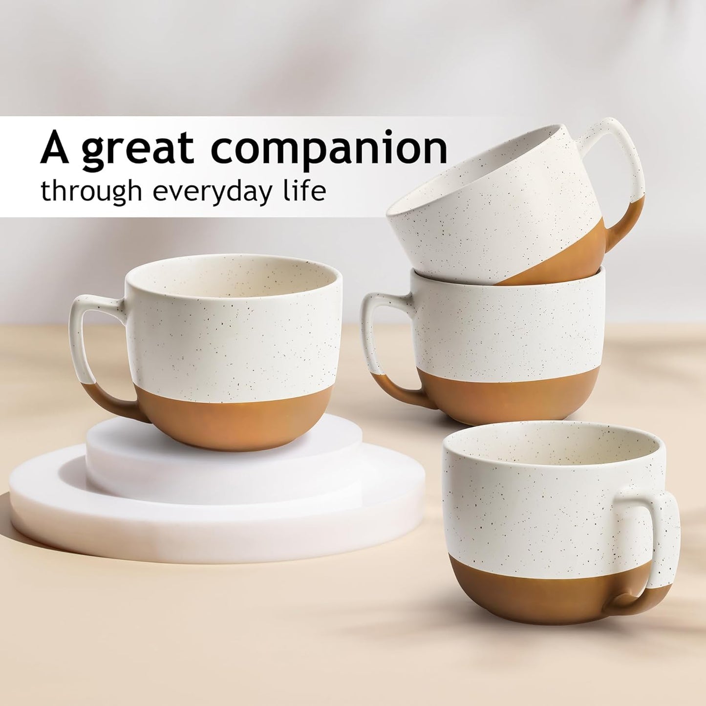 MIAMIO โ 15 Ounce, Set of 4 Ceramic Latte Mug โ Elegant Modern Coffee Mug Set for Cafe, Latte, Tea, Hot Cocoa - Drinks Dishwasher & Microwave Safe โ Aura Collection (Creamy Cocoa, Coffee Mug(4x))