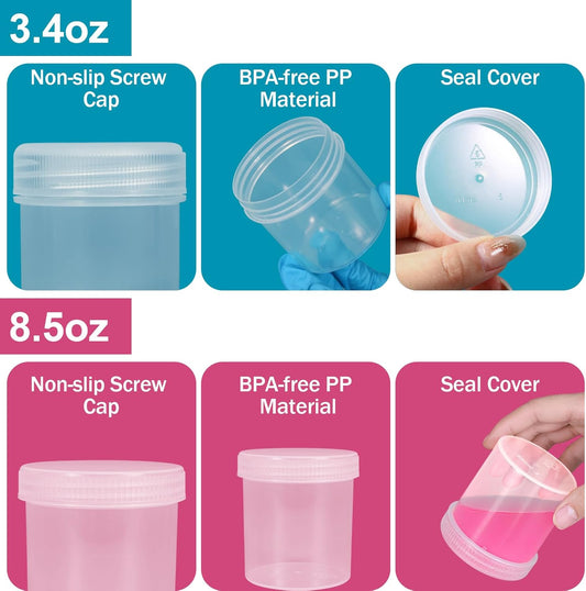 Wide Mouth Travel Containers, PP Clear Leak Proof Travel Plastic Jars with Lids for Creams Lotion Cosmetic, Jewelry Beads, Sample, Small Items Storage (4 Pcs 3.4 oz,4 Pcs 8 oz)