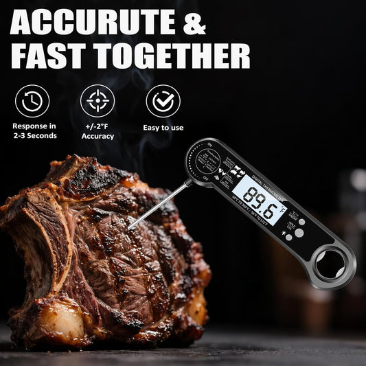 Digital Meat Thermometer, Instant Read Food Thermometer with Backlight & Hold Function,Magnetic, LCD Display, 180° Foldable, Kitchen Appliances Essentials for BBQ,Gifts for Men Him Dad Birthday