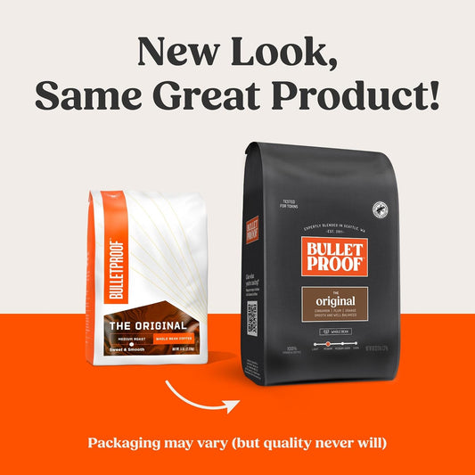 Bulletproof Original Medium Roast Whole Bean Coffee, 5 Pounds (bulk), 100% Arabica Beans, Clean Coffee Tested for Toxins, Packaging May Vary