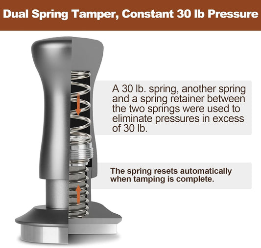 MEION Espresso Tamper 49mm Coffee Tamper, Calibrated Dual Spring Loaded Barista Tamper with Stainless Steel Base, Comes with aluminum storage pad (49MM, Silver)