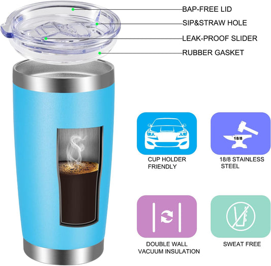 VEGOND 20oz Tumbler with Lid and Straw Stainless Steel Tumbler Cup Vacuum Insulated Double Wall Travel Coffee Mug Powder Coated Coffee Cup(Sky Blue 1 Pack)