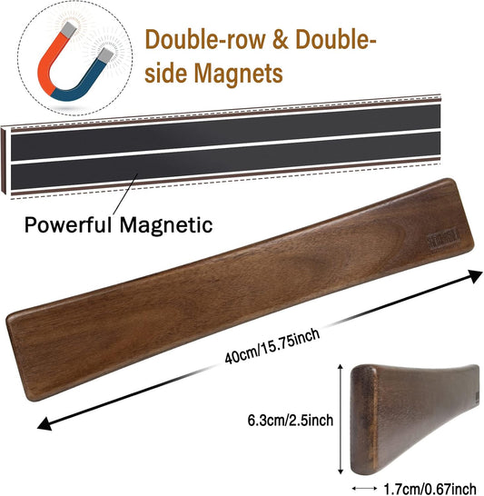 HOSHANHO Magnetic Knife Strips, Magnetic Knife Holder for Wall 16 Inch, Acacia Wood Knife Magnetic Strip Use as Knife Bar, Knife Holder for Kitchen Utensil Organizer