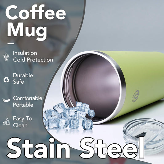 Insulated Coffee Mug with Lid, Reusable Stainless Steel Travel Coffee Cup, 16 Oz Double Wall Vacuum Spill Proof Tumbler Cups for Men and Women Hot & Cold Drinks(Olive)