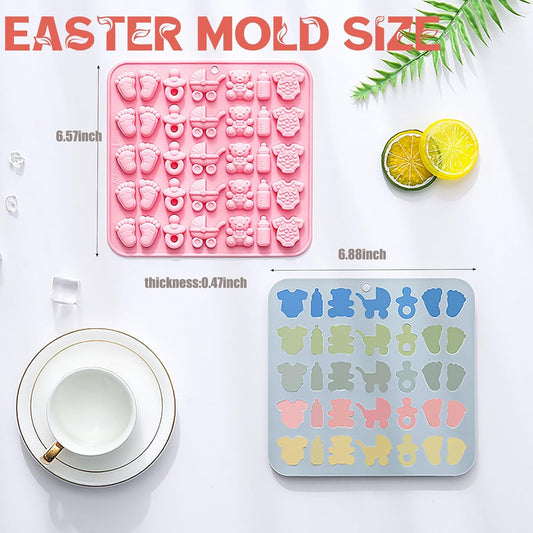 Baby Chocolate Mold Set Silicone Baking Molds with Footprint, Stroller, Reusable for Newborn Cakes, Diaper Party Treats Baby Favors - 2 Pack
