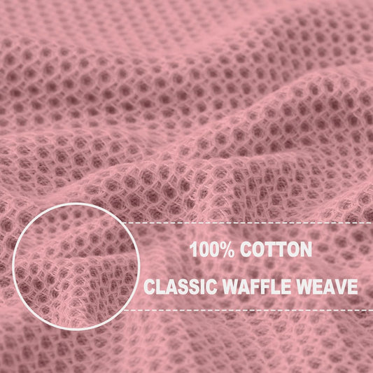Homaxy 100% Cotton Waffle Weave Kitchen Dish Towels, Ultra Soft Absorbent Quick Drying Cleaning Towel, 13 x 28 Inches, 4-Pack, Dried Rose