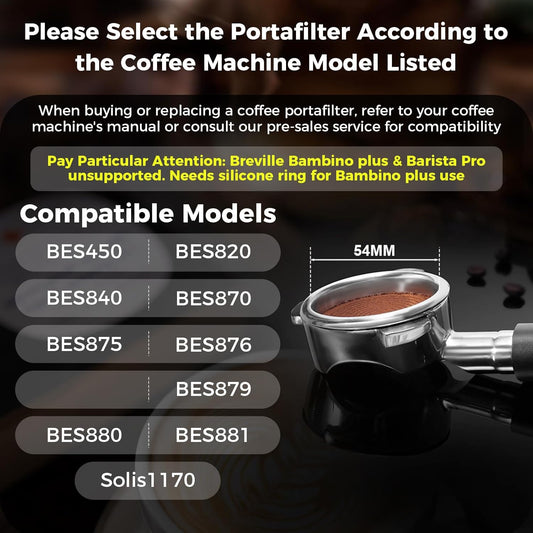 IKAPE 54mm Bottomless Naked Portafilter, Suitable for 54mm Breville Barista Series BES870/880 Machine & Solis Barista Machines (Included 18g Capacity Filter Basket)