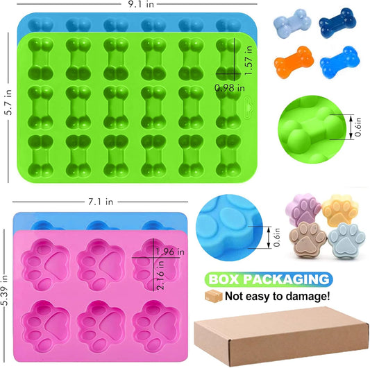 Dog Treat Molds, Dog Paw and Bone Shaped Silicone Molds,3 Packs Stainless Steel Cookie Cutter,for Chocolate, Candy, Jelly, Ice Cube, Dog Treats - Set of 11