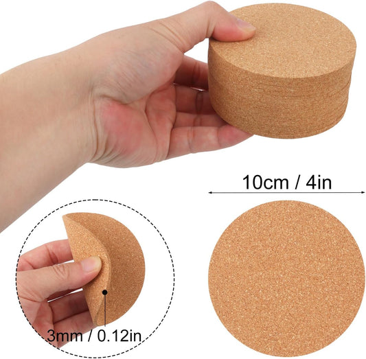 150 Pieces 4 Inch Cork Coasters for Drinks, 100 mm Round Cork Coasters, Non-Slip, Heat-Resistant, Absorbent & Reusable, Perfect for DIY Crafts and Home Tabletop Decoration