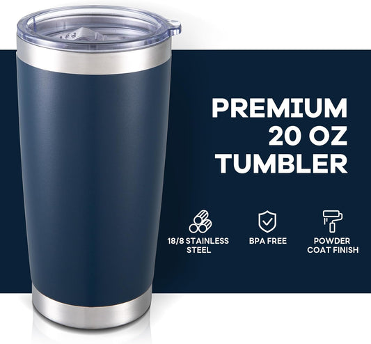 20 oz Tumbler with Lid Stainless Steel Insulated Tumblers Bulk Double Wall Vacuum Cups Powder Coated Travel Mug Keep Drinks Cold and Hot, Navy, 12 Pack