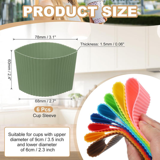uxcell 6Pack Coffee Cup Sleeves, Reusable Silicone Heat Resistant Cup Protective Sleeve Nonslip Mug Protector Cover for Home Travel Coffee Mug Glasses Water Bottle Boots, Avocado Green