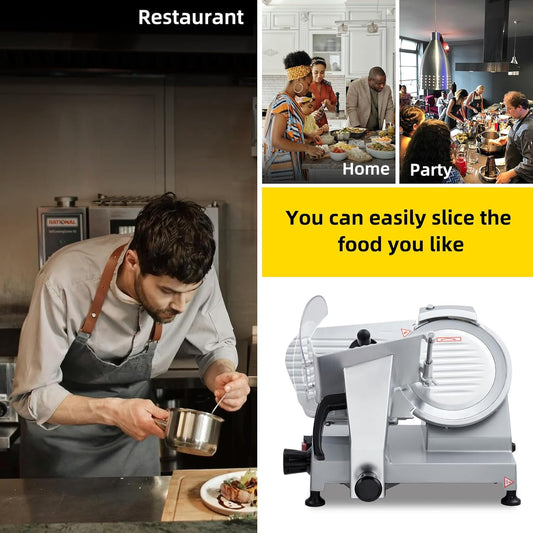 Commercial 10" Blade Meat Slicer 240W | Stainless Steel Electric Food Slicer Adjustable Thickness - Perfect for Restaurant, Deli & Home Kitchen Use