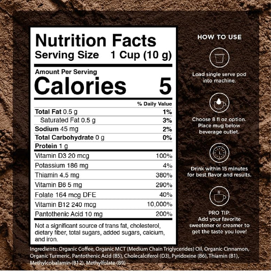 VitaCup Organic Genius Keto Coffee Pods, Increase Energy & Focus w/MCT Oil, Turmeric, B Vitamins, D3, Medium Dark Roast, Bold, Smooth, Single Serve Pod Compatible w/Keurig K-Cup Brewers, 24 Ct