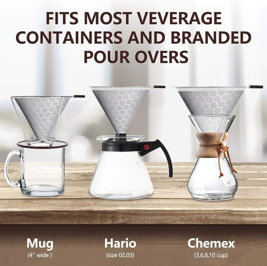 Pour Over Coffee Dripper, Reusable Stainless Pour Over Coffee Maker for (1-4 Cup), Easy to Clean Paperless Pour Over Coffee Maker, Fine Mesh Coffee Strainer with Stand and Bonus Brush