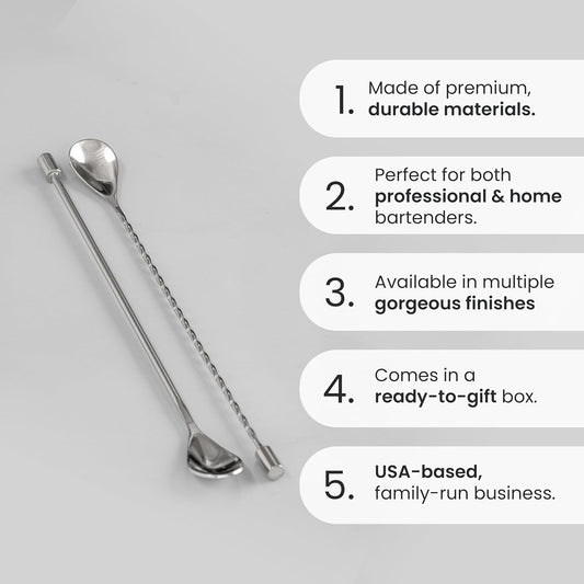 A Bar Above Bar Spoon Set, Spiral Handle, Stainless Steel Mixing Spoons for Cocktail Mixer Set, to Stir and Layer, Basic Professional or Home Bars Accessories (Stainless Steel, Combo)