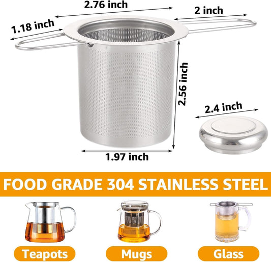 4 PCS Tea Strainer with Lid 304 Stainless Steel Tea Infuser Basket for Loose Tea Extra Fine Mesh Tea Diffuser Long Handle Tea Strainers Filters for Hanging on Teapots Mugs Cups