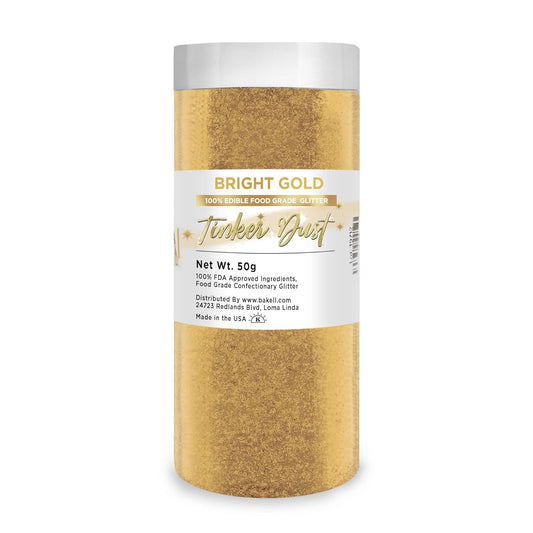 BAKELL Bright Gold Edible Glitter, 50 Grams | TINKER DUST Edible Glitter | KOSHER Certified | 100% Edible Glitter | Cakes, Cupcakes, Cake Pops, Drinks, Dessert Vegan Glitter & Dusts (50g, Bright Gold)