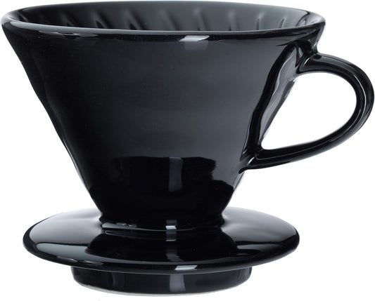 Pour Over Coffee Dripper - Ceramic Slow Brewing Accessories for Home, Cafe, Restaurants - Easy Manual Brew Maker Gift - Strong Flavor Brewer - V01 Paper Cone Filters - Black, 1 Cup