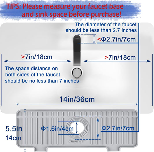 Kitchen Sink Splash Guard, Silicone Faucet Guard & Draining Mat, 10ยฐ Large Slope Sink Faucet Mat Splash Guard, Bathroom Sink Organizer, Kitchen Sink Accessories Gadgets, 14.2โ x 5.1โ, Gray