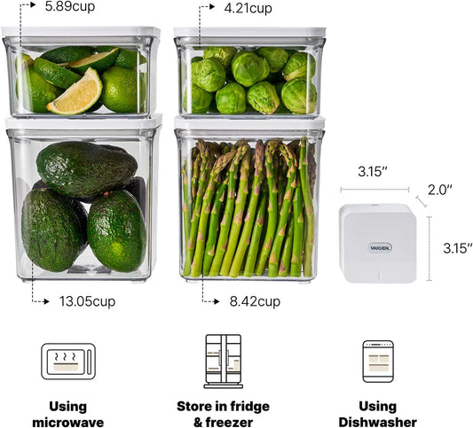 VAKUEN Premium Airtight Food Storage Containers & Vacuum Sealer Machine Starter Set, 4-piece Container with Sealer, 100% Leak Proof,Keep food fresh up to 5 times longer than non-vacuum strorage.