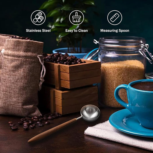 Coffee Spoon - Vintage Walnut Wood Handle, Stainless Steel Coffee Scoop ,Stainless Steel Tea Scoopand Seasoning Spoons (1, Silver, 10g Capacity)