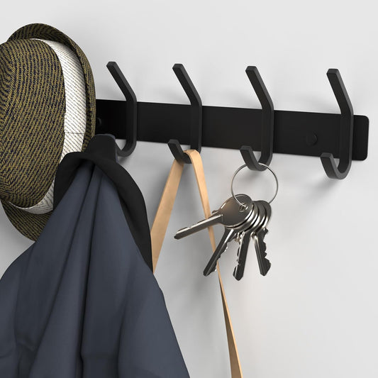 VAEHOLD Wall Hooks, Heavy Duty Aluminum Towel Hooks for Hanging Coat, Hat, Key, Clothes, Closet Hook Wall Mount for Kitchen, Bathroom, Office (āCā Shape Coat 5 Hooks 2 Pack)