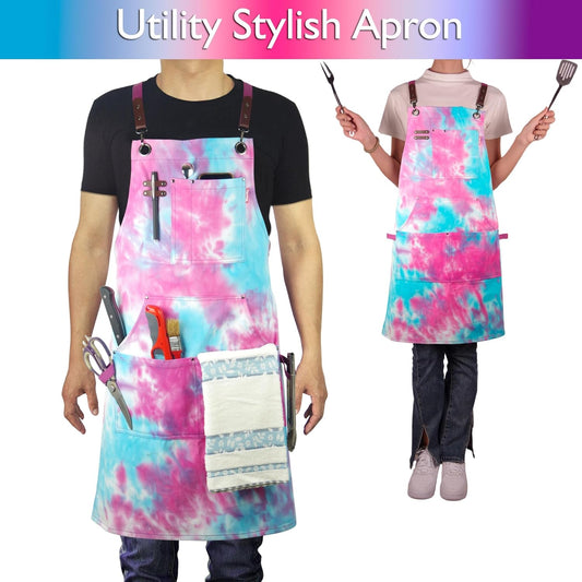 Kitchen Apron, Work Apron, Canvas, Multiple Pockets, Gardening, Painting, BBQ, Carpenter, Sizes M to XXL, Phantom Blue