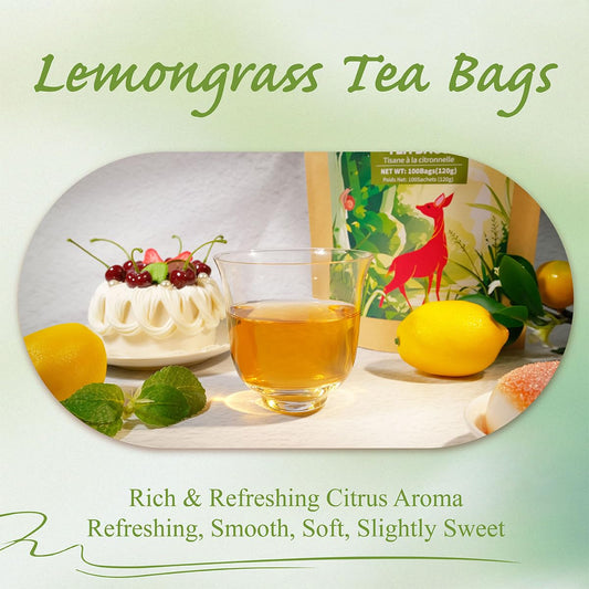 WT WEETEE Lemongrass Tea Bags, 100 Count Pure Lemon Grass Leaves Tea Bags, Natural Caffeine Free Herbal Tea