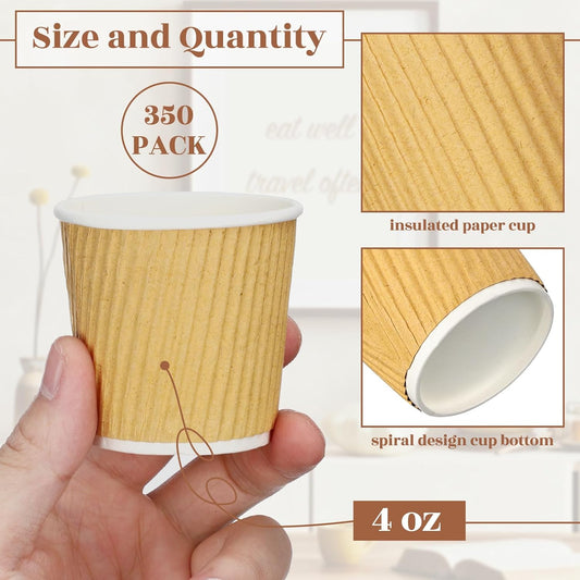 Uiifan 350 Pieces 4 oz Ripple Wall Insulated Coffee Cups Bulk Disposable Espresso Paper Corrugated Travel Coffee Cups for Hot Cold Drink Cappuccino Beverage Tea Party