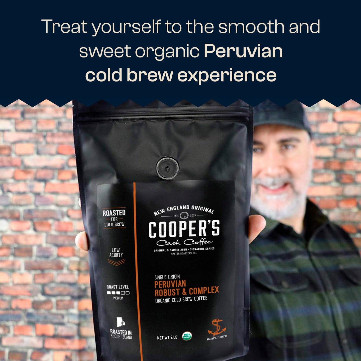 Organic Cold Brew Coffee Peru Reserve Single Origin Peruvian Coarsely Whole Bean - 5 lb. Bag - Medium Roast