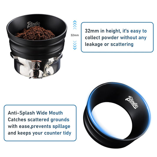 Bincoo Espresso Dosing Funnel 58mm,More Tall Magnetic Aluminum Alloy Portafilter Funnel Ring for Zero Mess Portafilter, Anti-Splash Wide Mouth Coffee Grounds Dosing Tool for Espresso Machine(Black)