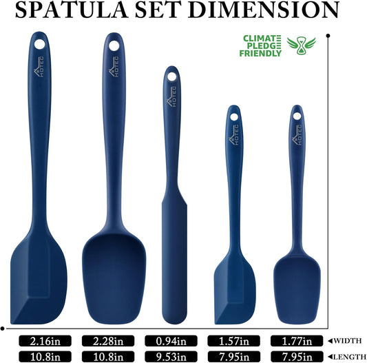 HOTEC 600℉ Heat Resistant BPA-Free Silicone Rubber Spatula Set, Kitchen Cooking Spatulas, Baking, Mixing, for Non Stick Cookware, Dishwasher Safe, Classic Blue Set of 5