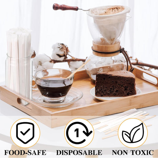 3000 Pcs Individually Wrapped Wooden Coffee Stirrers, Disposable Coffee Stir Sticks Round End Sticks Bulk Wood Stirrers for Cocktail Hot Drinks Restaurant Bar Home Office (5.5 Inch)