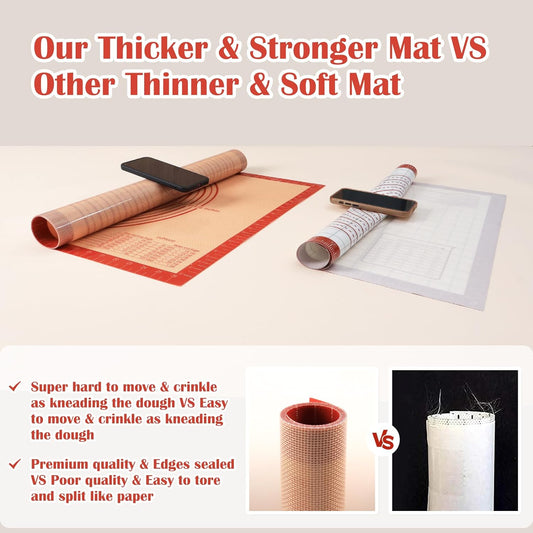 Extra Thick Silicone Pastry Mat Large for NonStick Silicone Baking Mat with Measurement,for Kneading, Fondant/Counter Pad, Dough Rolling, Silicon Cookie Sheet, Pie Crust Bake(16×24, Red)