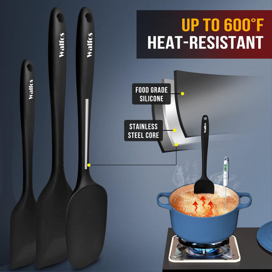 Walfos Mini Silicone Spatula Set of 3(600°F), Heat Resistant small Kitchen Silicone Spatulas, Strong Steel Core and One-Pieces Seamless Design, for Cooking Mixing & Baking,BPA Free & Dishwasher Safe