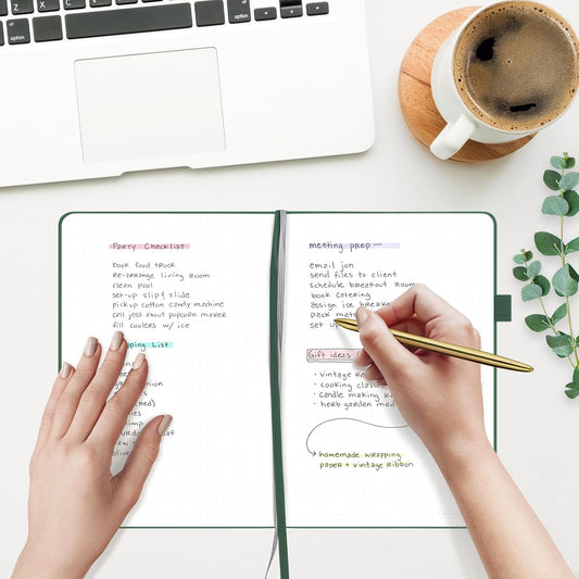 &And Per Se Dotted Journal Notebook for Women&Men with Pattern, A5 Leather Hardcover, 160 Pages 100GSM Thick Dotted Paper, 3 Sheets of Stickers Included(Dark Green)