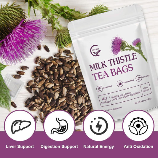 Organic Milk Thistle Tea Bags, 40 Teabags, 3g/Bag - Supports Liver Function, Liver Detox and Overall Health, Certified Free