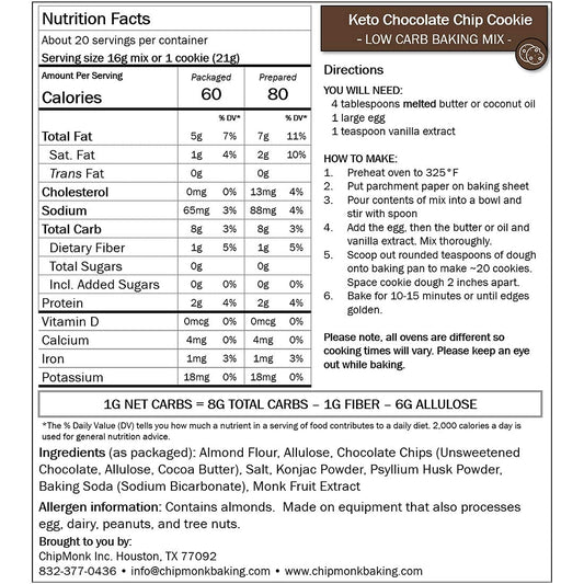 ChipMonk Cookie Mix - Zero or Low Carb Keto Friendly Snacks, Dessert, Cookies, Gluten-Free, High Fat and Protein, Low Sugar Sweet Snack Foods, Ketogenic Diet or Diabetics - Healthy, Nutrition Treats