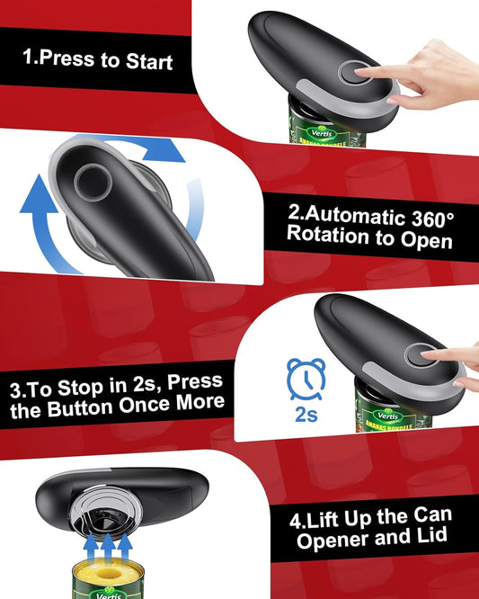 One Touch Electric Can Opener Fits All Can Sizes, Electric Can Openers for Kitchen Food Safe with Smooth Edge, Kitchen Gadgets Automatic Can Opener for Seniors, Arthritis and Chef(Black)
