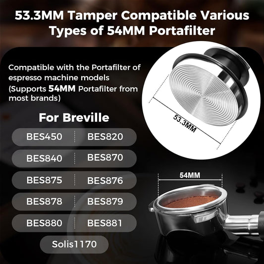 IKAPE 53MM Coffee Tamper Set Black 6 IN 1, Espresso Tamper, Distributor, Magnetic Dosing Funnel, Silicone Mat, Puck Screen, Cleaning Towel