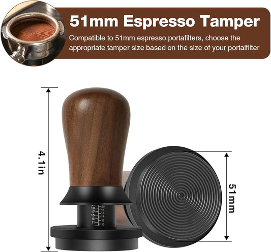 PUSEE 51mm Espresso Coffee Tamper - Premium Barista Coffee Tamper, 30lb Calibrated Double Spring Titanium Coating Base Ground Espresso Tamper, Fits for All 51mm Portafilters, Espresso Accessories