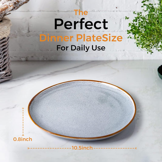 AmorArc Ceramic Dinner Plates Set of 4, 10.5 Inch Handmade Reactive Glaze Stoneware Plates, Large Rustic Shape Dinnerware Dish Set for Kitchen, Microwave & Dishwasher Safe, Scratch Resistant - Blue