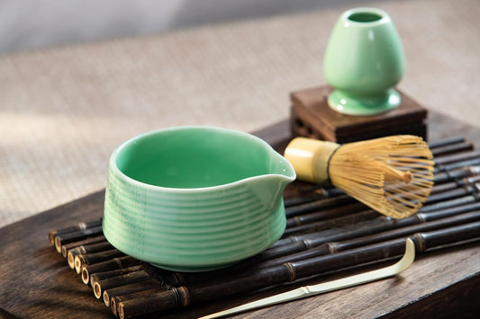 Traditional Matcha Tea Ceremony Tools, 4 Pcs Bamboo Matcha Whisk Set and Matcha Bowl with Spout and Whisk for Ceremony, Gift-Ready Presentation