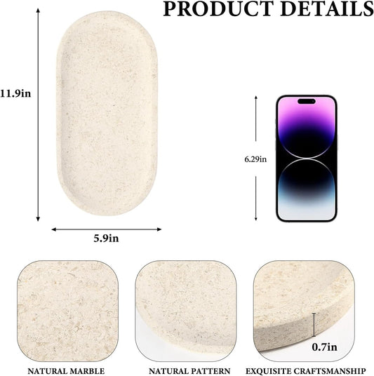 Koville Marble Vanity Tray for Decor, Natural Bathroom Tray for Bathroom Countertop, Stone Decorative Trays for Dresser Organizer, Storage Trays for Perfume, Jewelry Holder(Beige Yellow)