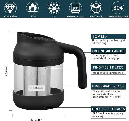 Cold Brew Coffee Maker Stainless Steel Strainer Large,Durable Iced Coffee Maker Cold Brew Pitcher,Dishwasher Safe 38 Oz Iced Tea Maker