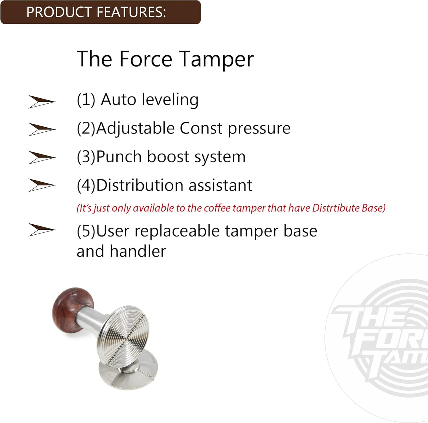 The Force Tamper-Espresso Coffee Tamper Coffee Press Tool Food Grade Stainless Steel Base Extend Set (Jelly, 58.50mm)