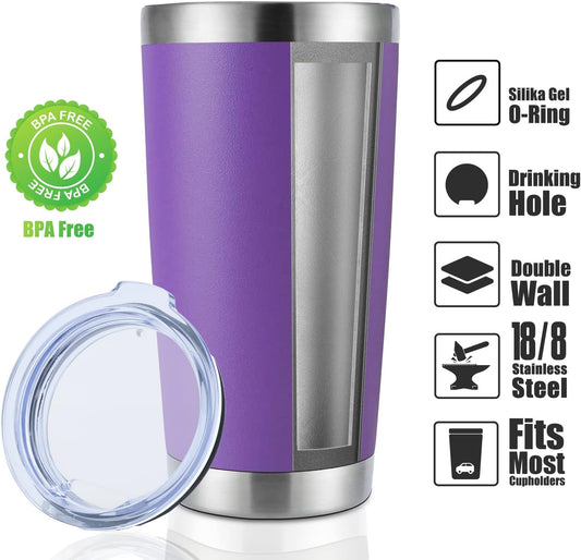 DOMICARE 20oz Stainless Steel Tumbler Bulk with Lid, Double Wall Vacuum Insulated Travel Mug, Powder Coated Coffee Cup (Powder Purple, 8)