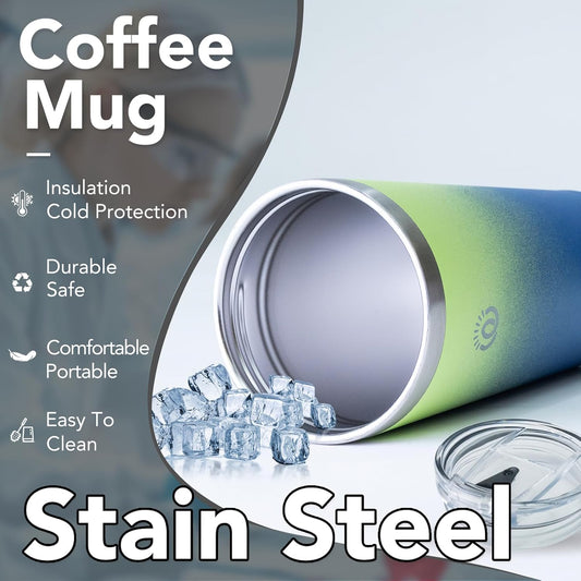 Insulated Coffee Mug with Lid, Reusable Stainless Steel Travel Coffee Cup, 16 Oz Double Wall Vacuum Spill Proof Tumbler Cups for Men and Women Hot & Cold Drinks(Forest)